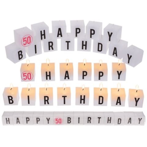 Négyzet alakú gyertyák betűvel Boldog 50 születésnapot