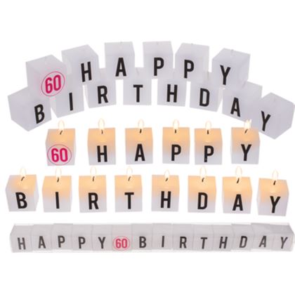 Négyzet alakú gyertyák betűkkel Boldog 60 születésnapot