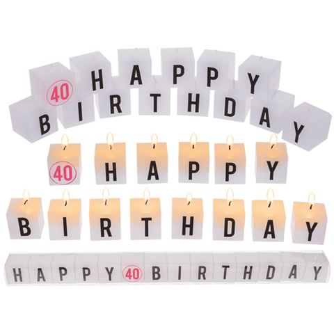 Négyzet alakú gyertyák betűkkel Boldog 40 születésnapot