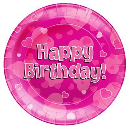 Oaktree Papírtányér - Happy Birthday rózsaszín 8 db