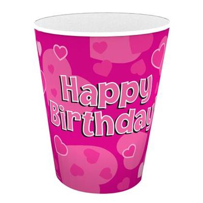 Oaktree Papírpohár - Happy Birthday rózsaszín 8 db