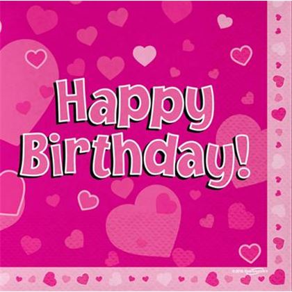 Oaktree Szalvéta - Happy Birthday rózsaszín 16 db-os