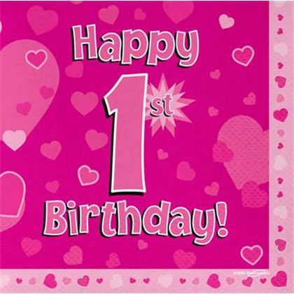 Oaktree Szalvéta Happy 1st Birthday rózsaszín 16 db-os
