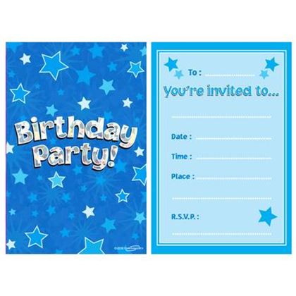 Oaktree Meghívó - Birthday Party! Kék hologramos 8 db-os