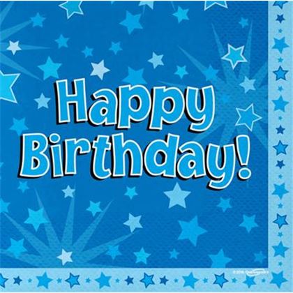 Oaktree Szalvéta - Happy Birthday kék 16 db-os