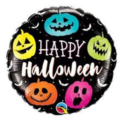 Qualatex 18 inch-es fólia - Happy Halloween Színes Tökfejek