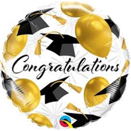 18 inch-es Congratulations Gold Balloons - Gratulálok Arany Léggömb és Diplomakalap Mintás Ballagási Fólia Lufi